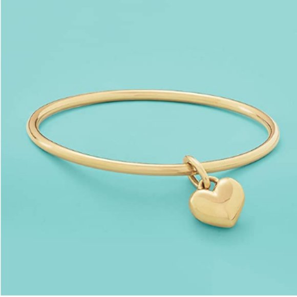 Ross-Simons Italian Andiamo 14kt Yellow Gold Over Resin Heart Charm Bangle - Picture 2 of 5